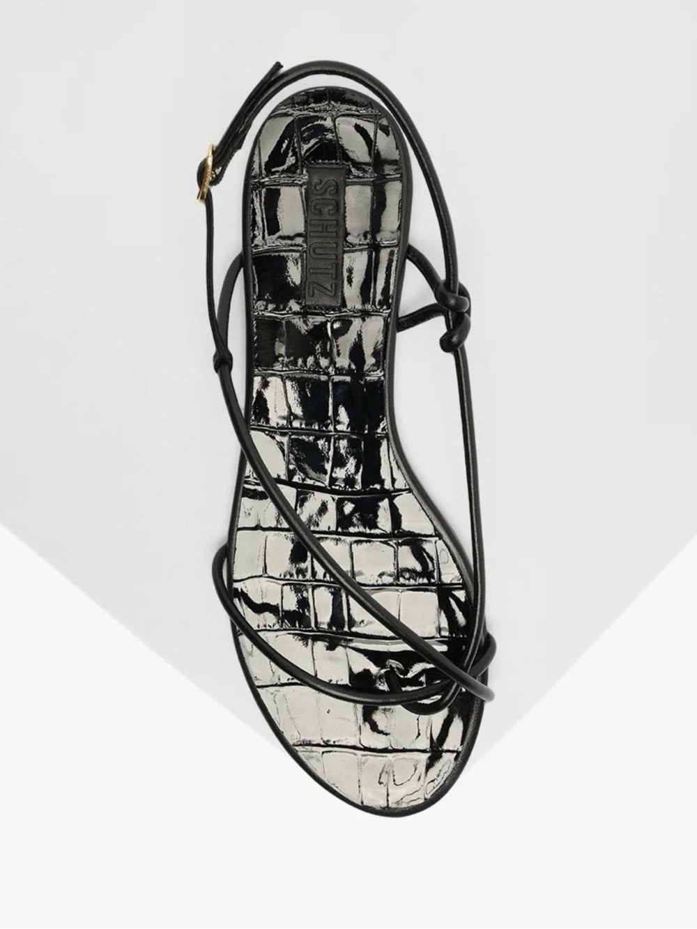 SCHUTZ Black Patent Croc Strappy Sandal
